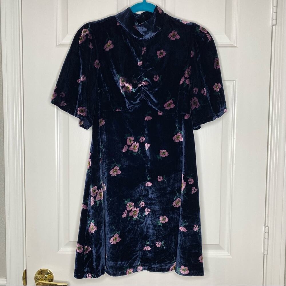 FREE PEOPLE Womens Be My Baby Navy Blue Velvet Mini Button Back Dress Size 2/XS - Picture 8 of 15